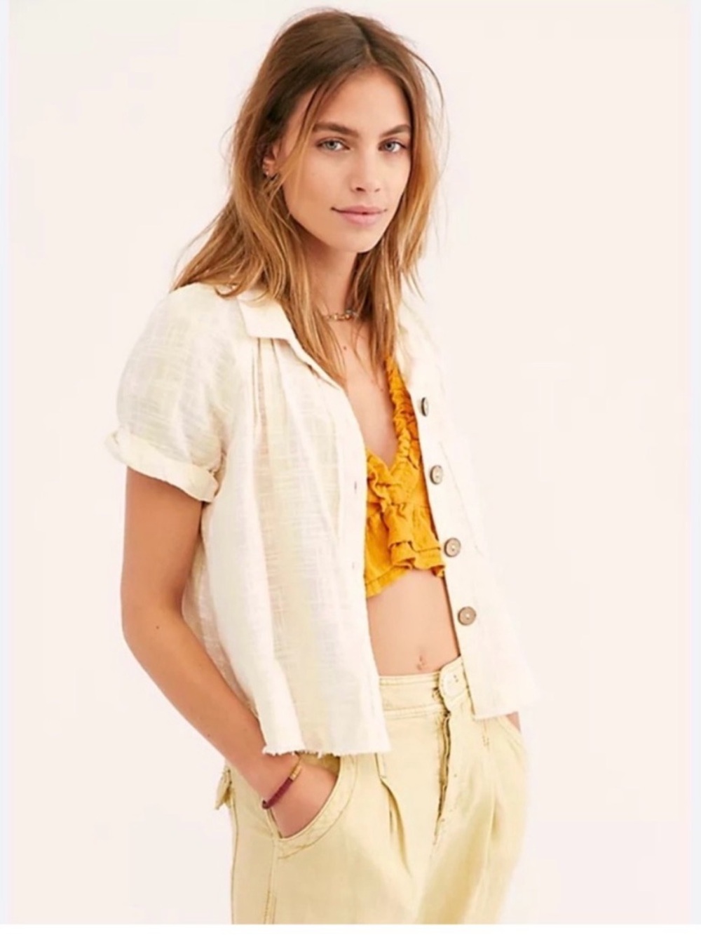 We The Free away at sea Button Down Short Sleeve Top NWT